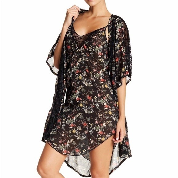 SAM EDELMAN Chiffon Lace Floral Print Nightgown and Robe - Picture 1 of 12